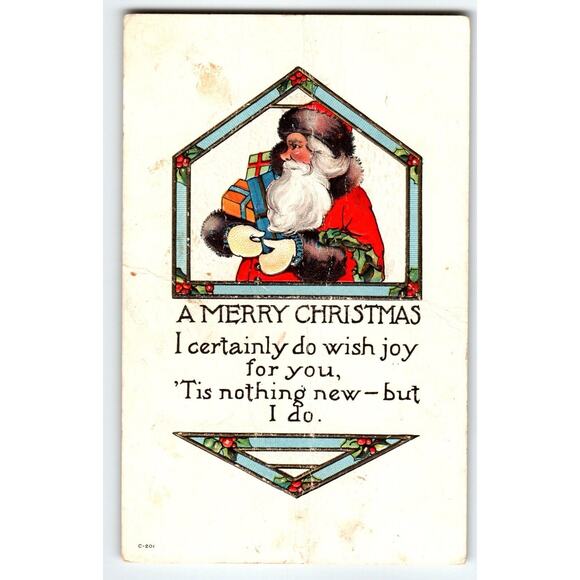 Santa Claus Christmas Postcard Jolly Ole Saint Nick Holding X-mas Gifts Embossed - Picture 1 of 2